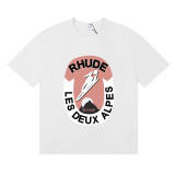 25ss cross-border European and American trendy brand RHUDE character, coconut tree, and letter print American style short-sleeve T-shirt, unisex