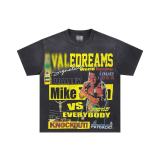 25ss Summer New High-Quality VAL Fashion High-Street Washed Vintage Street Style Direct Print Rhinestone Short-Sleeve Unisex T-Shirt