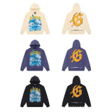 25ss Autumn/Winter GD European and American Fashion Brand Vintage Washed Distressed Printed Zipper Hoodie Loose Sweatshirt for Men