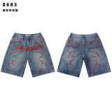 26ss Cross-Border Foreign Trade Vale Forever Skittle American Trend High Street Retro Washed Embroidered Denim Shorts