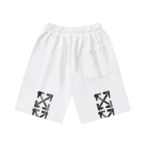 Brushed fleece 450g double logo print OW shorts, new summer style, European and American trendy brand, plus size knee-length shorts