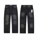 25ss European and American trendy brand VAL, latest fashion washed distressed vintage men's and women's jeans with full rhinestone embellishments and holes.