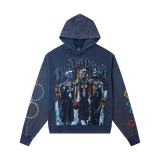 25ss high-quality GOD trendy high street vintage washed distressed printed zip-up hoodie loose long-sleeve T-shirt top