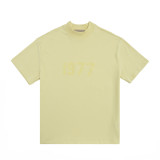 Heavyweight pure cotton FOG ICON small collar t-shirt, American style high-neck short-sleeve, loose fit, drop shoulder, unisex summer top