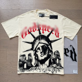 26ss Cross-Border Foreign Trade GOD American Trend High Street Vintage Washed Distressed Skull Unisex Loose Fit Printed Short Sleeve T-Shirt