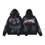 Hellstar European and American fashion brand high street vintage washed distressed printed street style loose hoodie for men and women