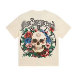 Cross-border foreign trade American fashion high street skull rock band washed casual loose short-sleeve t-shirt for men and women