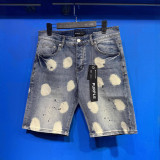 25ss Cross-Border American Fashion Brand Purple Brand Ripped and Patched Men's Casual Street Straight-Leg Denim Shorts