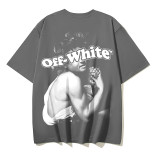 25ss high-quality OFF OW trendy high street arrow print summer short-sleeve casual loose T-shirt for men and women couples