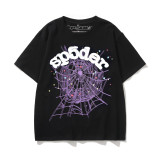 New European and American trendy high street couple's loose-fitting SP555DER spider web print short-sleeve T-shirt