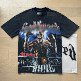 26ss Cross-Border Foreign Trade GOD American Trend High Street Vintage Washed Distressed Skull Unisex Loose Fit Printed Short Sleeve T-Shirt