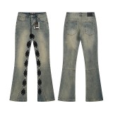 25sss American fashion LOSTSHDWS slim-fit jeans with embroidered logo, micro-flared stretch jeans, unisex style