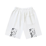 Brushed fleece 450g double logo print OW shorts, new summer style, European and American trendy brand, plus size knee-length shorts
