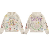 American retro SAINT MICHAEL ICON trendy brand distressed portrait hoodie for men and women, casual sweatshirt