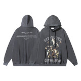 25ss cross-border foreign trade OFF American style trendy brand washed and distressed heavy religious oil painting print men's hoodie