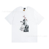 American trendy brand STU short-sleeve t-shirt in white with printed designs, casual style for couples, unisex