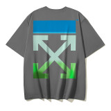American streetwear brand OFF OW arrow graffiti print heavy-duty street style summer short-sleeve high street casual T-shirt for men and women
