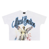 MIXED EMOTION High-Quality Fashionable High-Street Angel Rhinestone Vintage Loose-Fit Short-Sleeve Full-Print Unisex T-Shirt