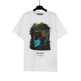 Foreign trade cross-border wholesale pa angel trendy brand coconut tree flame letter logo graffiti paint short-sleeve T-shirt for men and women