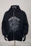 Cross-border European and American trendy brand sp5 hip-hop singer spider web foam print unisex autumn and winter fleece-lined sweatshirt and pants