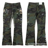 High-quality European and American new style Gallery washed micro-flared black and blue patchwork jeans for men and women, long pants and shorts