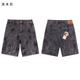 Hellstar Shorts American fashion brand loose casual denim shorts with rhinestone wash, INS knee-length shorts for men and women