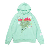 25ss high-quality Sp555der trendy high street style rhinestone embossed letter spider web hoodie for men and women