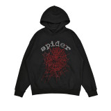 25ss high-quality Sp555der trendy high street style rhinestone embossed letter spider web hoodie for men and women