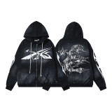 Hellstar European and American fashion brand high street vintage washed distressed printed street style loose hoodie for men and women