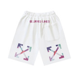 Brushed fleece 450g double logo print OW shorts, new summer style, European and American trendy brand, plus size knee-length shorts