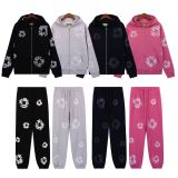 Cross-border trendy brand cotton flower rhinestone floral long-sleeve casual hoodie for men and women, new zip-up sweatshirt for men and women.