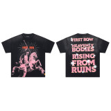 FIRST ROW LOST UTOPIA UNIVERSE CROPPED TEE white ink direct print short sleeve t-shirt for men