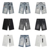 25ss Cross-Border American Fashion Brand Purple Brand Ripped and Patched Men's Casual Street Straight-Leg Denim Shorts
