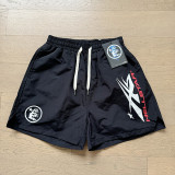 New summer style washed distressed casual shorts with flame print, trendy brand Hell Star men's knee-length shorts