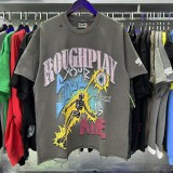 Rough Play retro print high street casual washed distressed unisex short-sleeve T-shirt vest ins street fashion