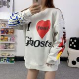American-style trendy brand, European and American influencer style hoodie with foam heart print graffiti, unisex hooded sweatshirt wholesale
