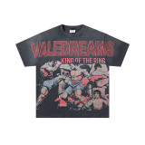 25ss cross-border foreign trade VALL trendy high street retro washed distressed street style direct-print rhinestone short-sleeve unisex T-shirt