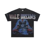 25ss Summer New High-Quality VAL Fashion High-Street Washed Vintage Street Style Direct Print Rhinestone Short-Sleeve Unisex T-Shirt