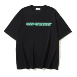 25ss American style trendy brand high-quality off-shoulder short-sleeve T-shirt with melting arrow gradient starry sky ink splatter design for men and women