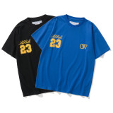 Wholesale high-quality foreign trade trendy brand off-shoulder short-sleeve T-shirts with melting arrow gradient starry sky splatter ink design, couple style