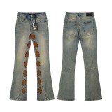 25sss American fashion LOSTSHDWS slim-fit jeans with embroidered logo, micro-flared stretch jeans, unisex style