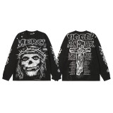 25ss Cross-Border Foreign Trade Hellstar American Style Trendy Brand High Street Washed Distressed Vintage Print Long Sleeve T-Shirt