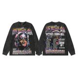 Cross-border high street fashion brand Hellstar skull lightning print washed vintage long-sleeve sweatshirt