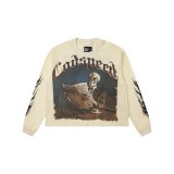 Correct version of skull faux two-piece American street retro high street mesh printed waffle T-shirt trendy cross-border sweatshirt