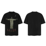 25ss cross-border European and American trendy brand high street loose casual retro short-sleeve T-shirt for men and women with printed letter and portrait designs