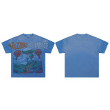 High-end American hip-hop couple's T-shirt, heavy-duty washed and distressed, West Coast rap short-sleeve, trendy basic style