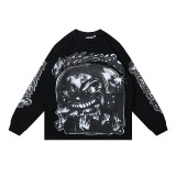 25ss Cross-Border Foreign Trade Hellstar American Style Trendy Brand High Street Washed Distressed Vintage Print Long Sleeve T-Shirt