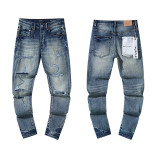 Cross-border European and American Purple Brand jeans, washed, distressed, vintage, ripped, with splatter paint, cool and stylish, Amiri American style