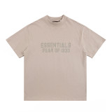 Heavyweight pure cotton FOG ICON small collar t-shirt, American style high-neck short-sleeve, loose fit, drop shoulder, unisex summer top