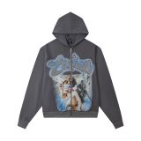 High-quality MIXED EMOTION trendy street hip-hop rhinestone white ink direct-print zipper hoodie for men and women